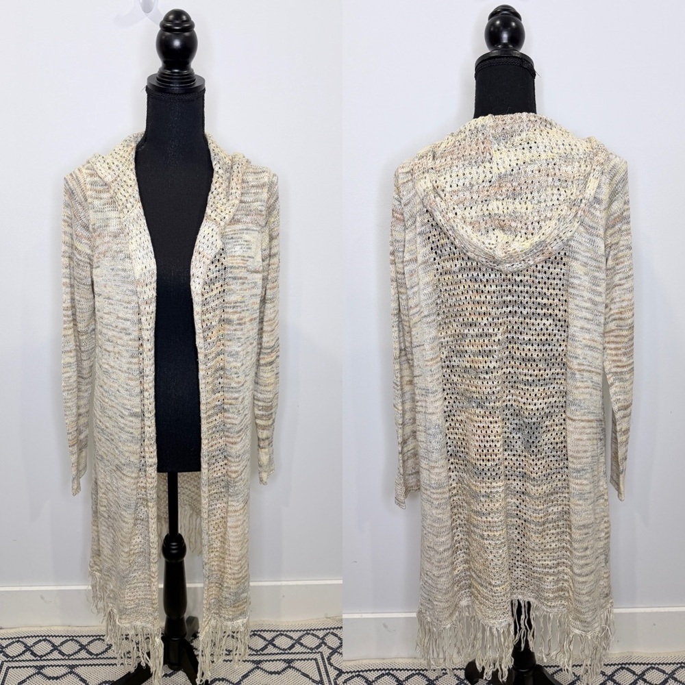 Live & Let Live Long Sleeve Knit Bottom Fringe Cardigan with Hood